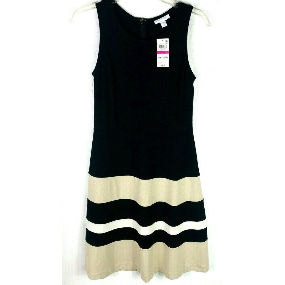 Charter Club Women's Colorblock A-Line Dress,‎ Black, Taupe, White Size PP